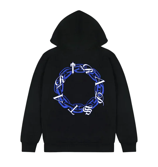 Trapstar Chain Script Ice White Logo Black Hoodie Back in