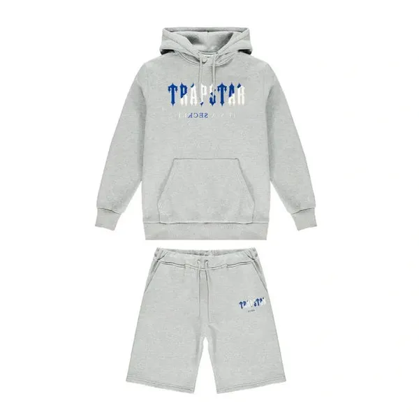Trapstar Chenille Decoded Hoodie Grey Short Set