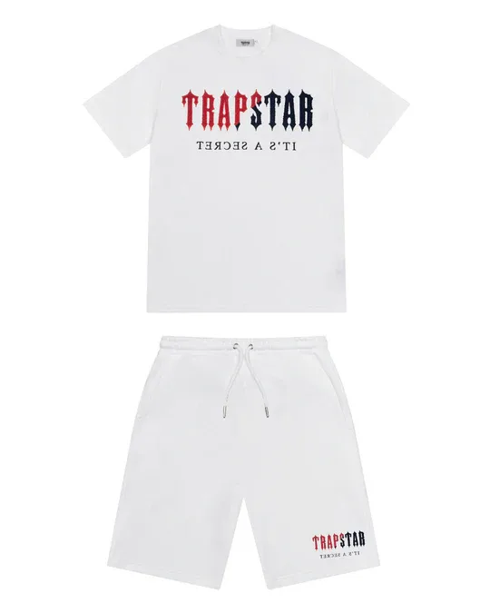 Trapstar Chenille Decoded White red Short Set