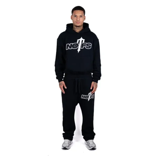 Trapstar X NOFs Camo Hoodie Black Pose in