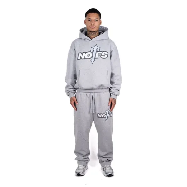 Trapstar X NOFs Grey Hoodie Pose in